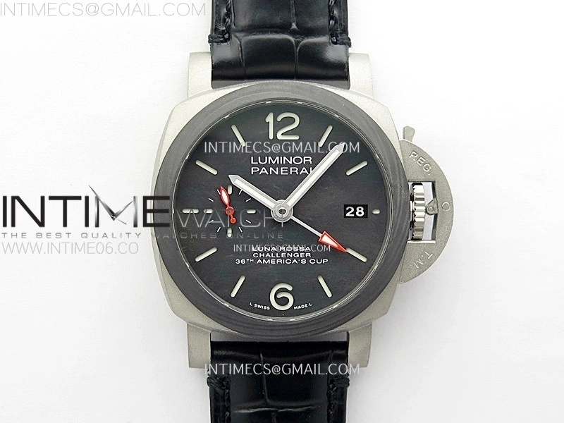 PAM1096 W Luminor GMT 42mm Titanium VSF 1:1 Best Edition Black Dial on Black Leather Strap P.9011 Super Clone